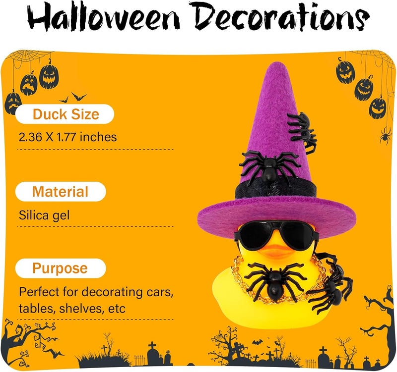 wonuu Spiders Rubber Ducks for Halloween, Car Dashboard Decorations Duck for Office Desk Ornament Accessories with Witch Hat Glasses Chain Spider (Purple) - Image 3
